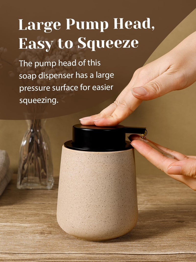 INGOFIN Ceramic Lotion Dispenser - 12 oz Hand Soap Dispenser Bathroom, Modern Liquid Dispenser with Pump, Refillable Dish Soap Bottle for Kitchen, Beige - Image 4